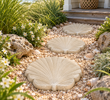 Large Seashell Stepping Stone – 18" Concrete Scallop Shell Garden Paver